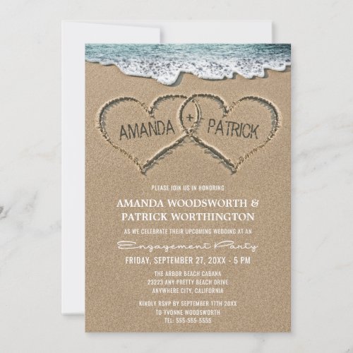 Hearts in the Sand Engagement Party Invitations