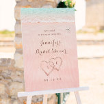 Hearts in the sand pink beach bridal shower sign<br><div class="desc">Features two hearts in the sand on romantic pink sand beach with turquoise water background,   great beach bridal shower welcome sign for destination wedding at pink sand beaches in Bermuda,  Bahamas,  Greece,  Barbados etc.
See all the matching pieces in collection.</div>