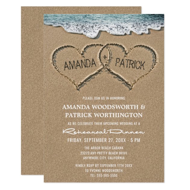 Hearts In The Sand Rehearsal Dinner Invitations