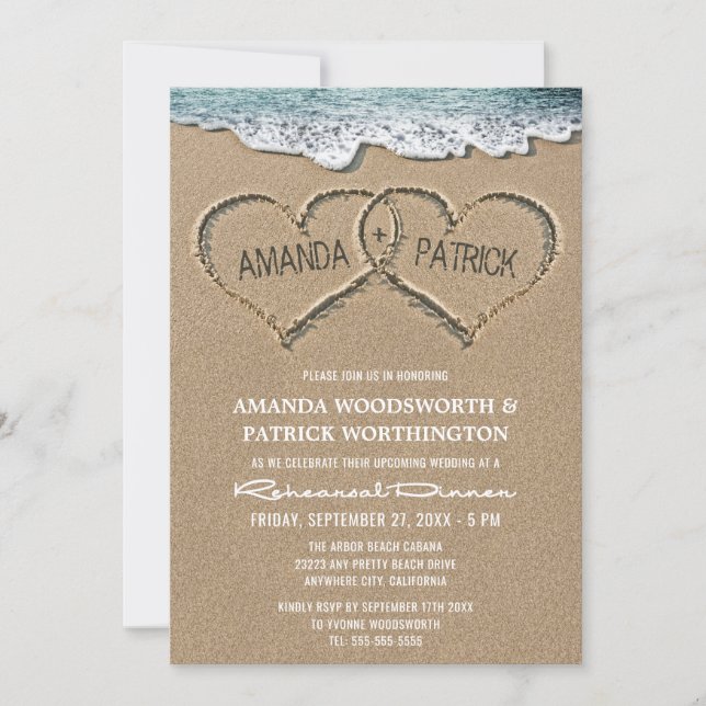 Hearts in the Sand Rehearsal Dinner Invitations (Front)