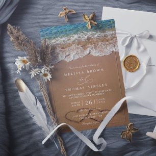 Hearts in the Sand Summer Beach Elegant Wedding Invitation