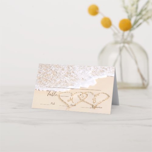 Hearts in the Sand Tropical Beach Wedding Place Card