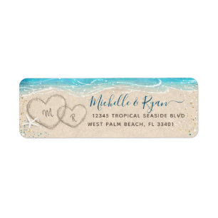 Hearts in the Sand Watercolor Beach Return Address Label