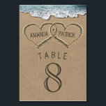 Hearts in the Sand Wedding Table Number Cards<br><div class="desc">Hearts in the Sand Wedding Table Number Cards -  features hearts in the sand that you can "carve" or "write" your own names into.</div>