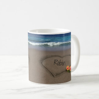 Hearts in the Sand with your Text Mug