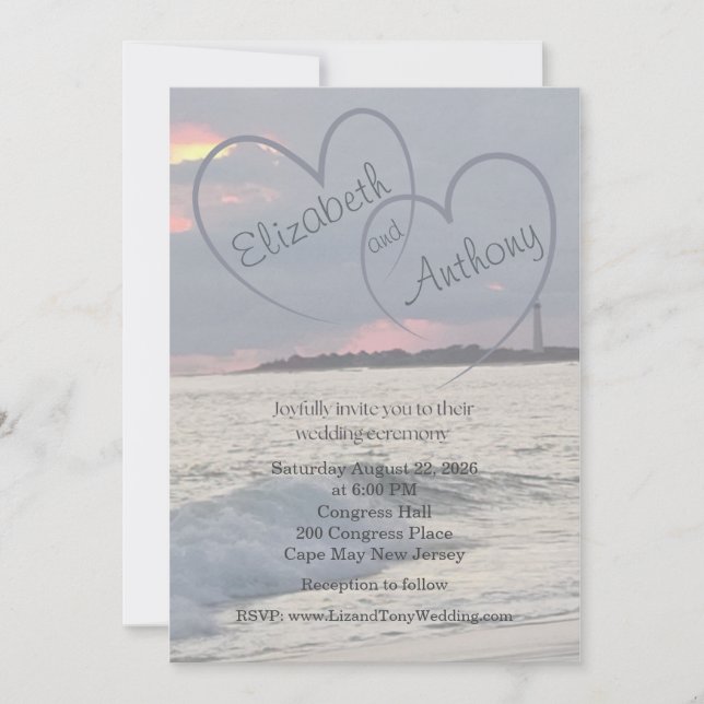 Hearts in the Sky Beach Wedding Invitation (Front)