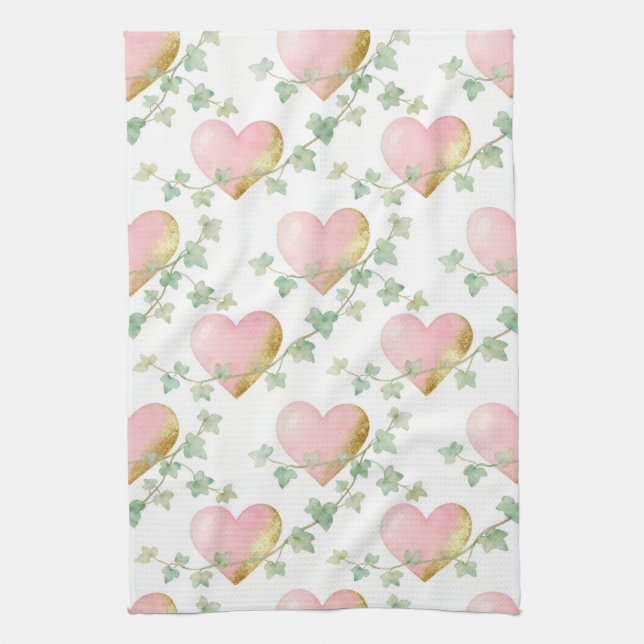 Hearts Intertwined with Ivy Kitchen Towel (Vertical)