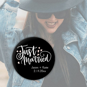 HEARTS Just Married Script Names Wedding Date Button