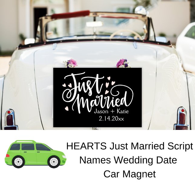 HEARTS Just Married Script Names Wedding Date Car Magnet (Creator Uploaded)