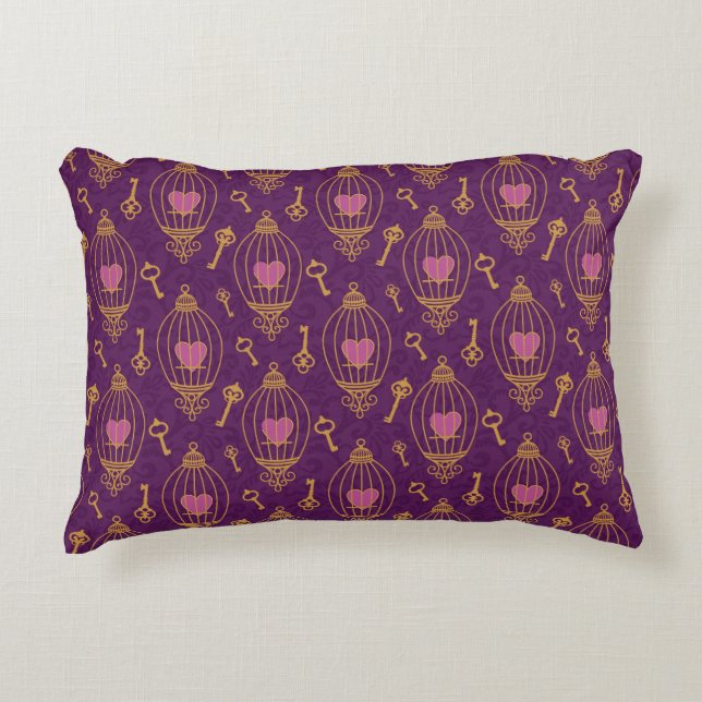 Hearts-keys-pattern Accent Pillow (Front)