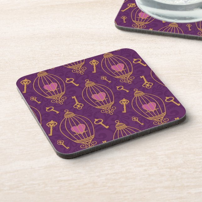 Hearts-keys-pattern Beverage Coaster (Left Side)