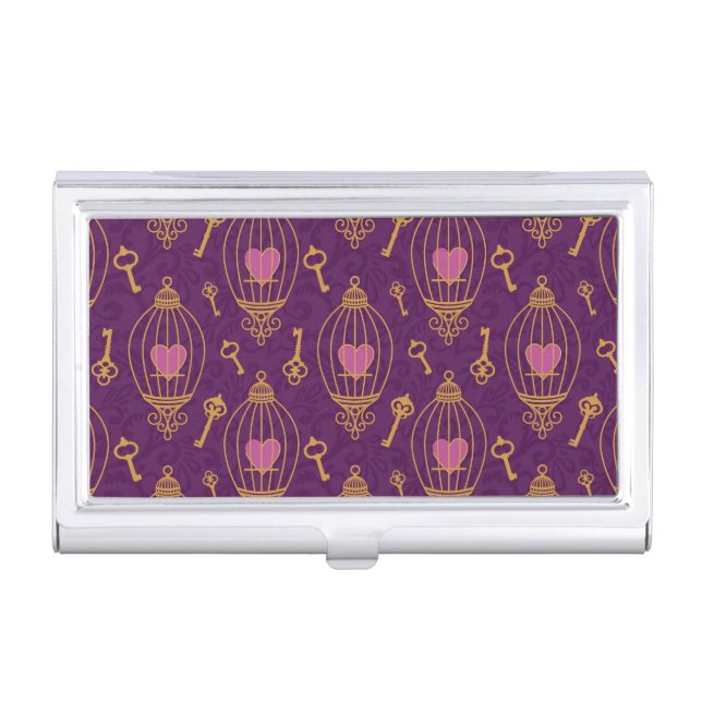 Hearts-keys-pattern Business Card Case (Front)