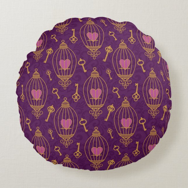 Hearts-keys-pattern Round Pillow (Front)
