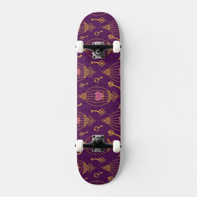 Hearts-keys-pattern Skateboard Deck (Front)