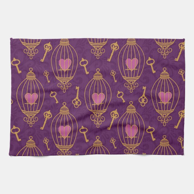 Hearts-keys-pattern Towel (Horizontal)