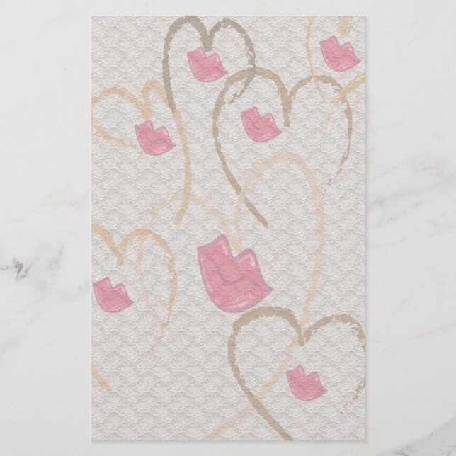Hearts Kisses and Lace Stationary Stationery (Front)