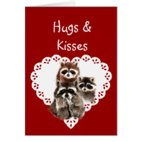 Hearts & Kisses from Kids with Raccoon Valentine Card
