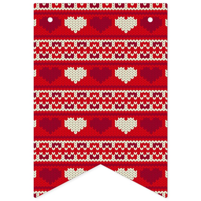 Hearts knitting seamless pattern 1 + your ideas bunting flags (First Flag)