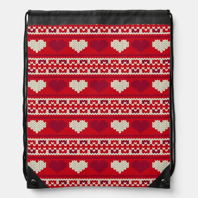 Hearts knitting seamless pattern 1 + your ideas drawstring bag (Front)