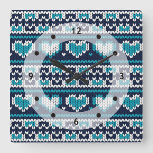 Hearts knitting seamless pattern 2 + your ideas square wall clock