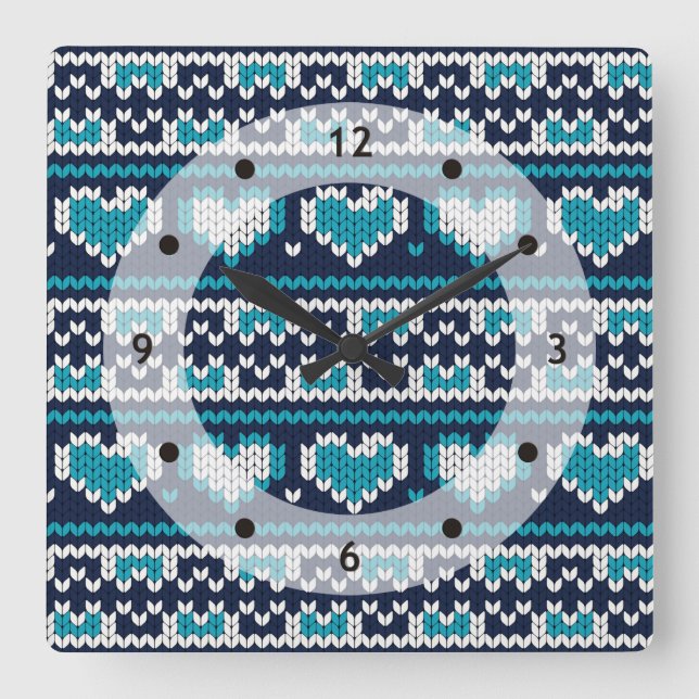 Hearts knitting seamless pattern 2 + your ideas square wall clock (Front)