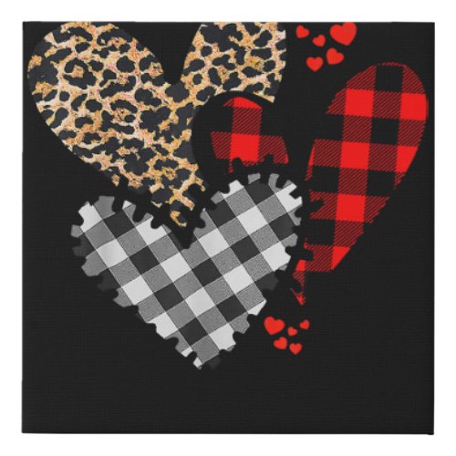 Hearts Leopard Buffalo Plaid Valentines Day 2023 H Faux Canvas Print