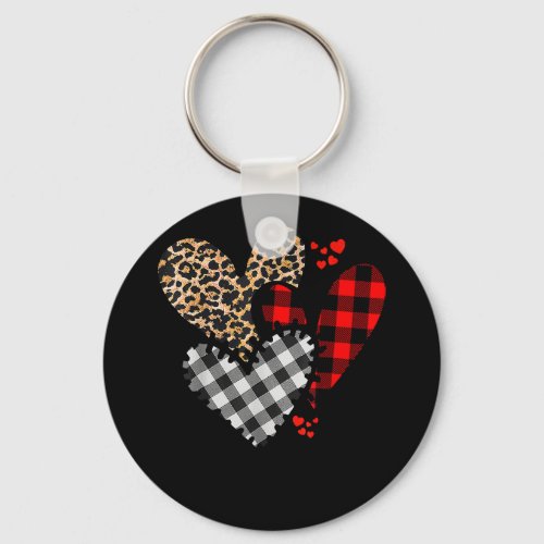 Hearts Leopard Buffalo Plaid Valentines Day 2023 H Keychain