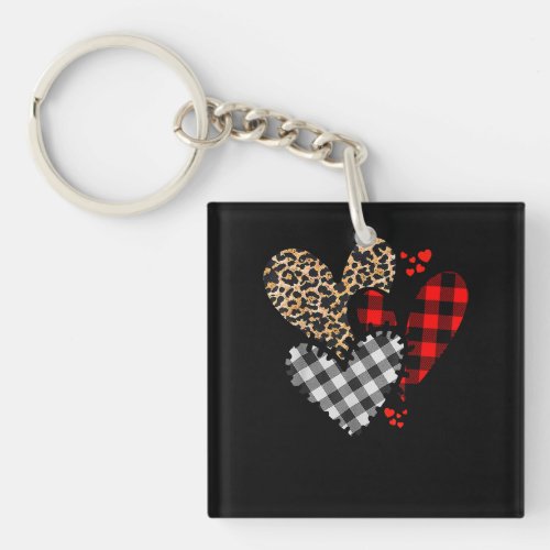 Hearts Leopard Buffalo Plaid Valentines Day 2023 H Keychain