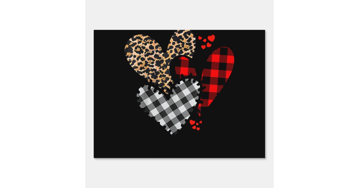 Three Hearts Leopard Buffalo Plaid for Women Valentine_s Day T