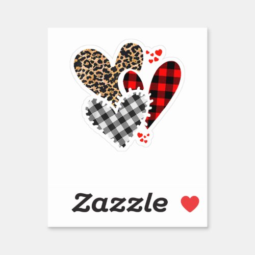 Hearts Leopard Buffalo Plaid Valentines Day 2023 H Sticker