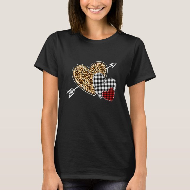 Hearts Leopard Buffalo Plaid Valentines Day 2023 H T-Shirt (Front)