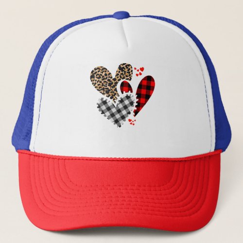 Hearts Leopard Buffalo Plaid Valentines Day 2023 H Trucker Hat