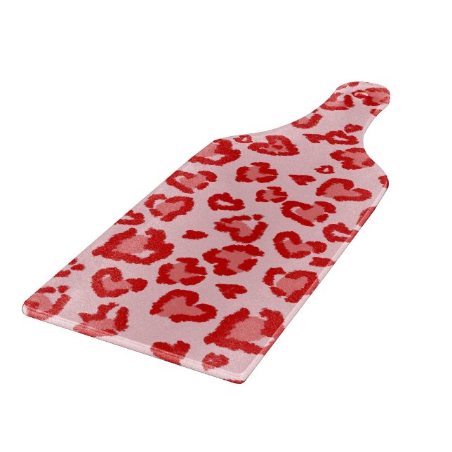 Hearts Leopard Pattern in Red on Blush Cutting Board (Corner)