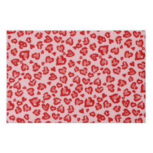 Hearts Leopard Pattern in Red on Blush Faux Canvas Print