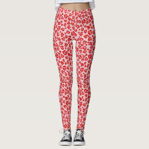 Hearts Leopard Pattern in Red on Blush Leggings