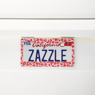 Hearts Leopard Pattern in Red on Blush License Plate Frame