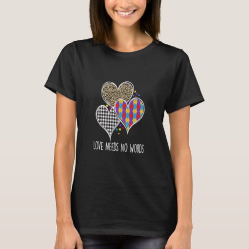 Hearts Leopard Plaid Buffalo Autism Child Love Has T_Shirt