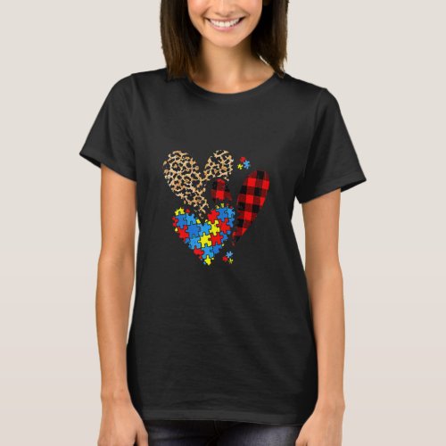 Hearts Leopard Plaid Buffalo Girls Kids Autism Awa T_Shirt