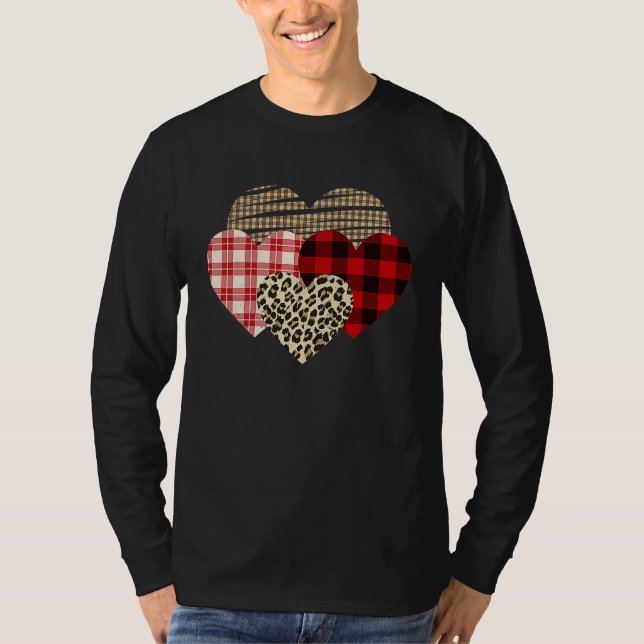 Hearts Leopard Plaid Buffalo Heart Love Valentine' T-Shirt (Front)
