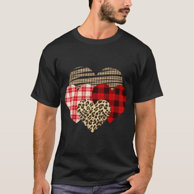 Hearts Leopard Plaid Buffalo Heart Love Valentine' T-Shirt (Front)