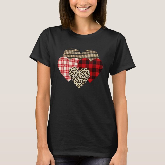 Hearts Leopard Plaid Buffalo Heart Love Valentine' T-Shirt (Front)
