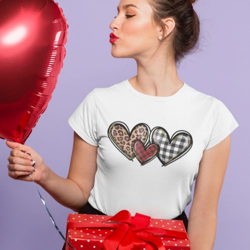 Hearts Leopard Plaid Valentines day love T_Shirt