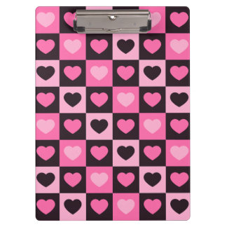 Hearts light pink hot pink dark burgundy Checkered Clipboard