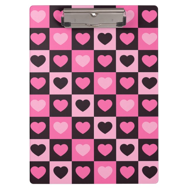 Hearts light pink hot pink dark burgundy Checkered Clipboard (Front)