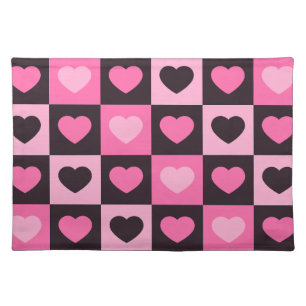 Hearts light pink hot pink dark burgundy Checkered Cloth Placemat