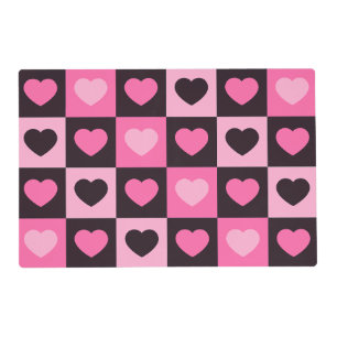 Hearts light pink hot pink dark burgundy Checkered Placemat