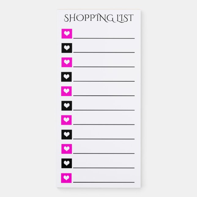 Hearts lined to do shopping checklist #2a magnetic notepad (Front)