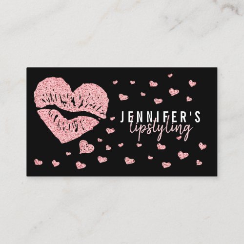 Hearts Lips Rose Gold Glitter Gloss Lipstick Brand Business Card