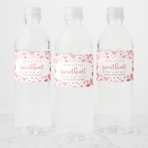 Hearts Little Sweetheart Valentine Baby Shower Water Bottle Label
