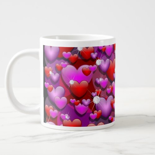 Hearts Love and Diamonds Giant Coffee Mug